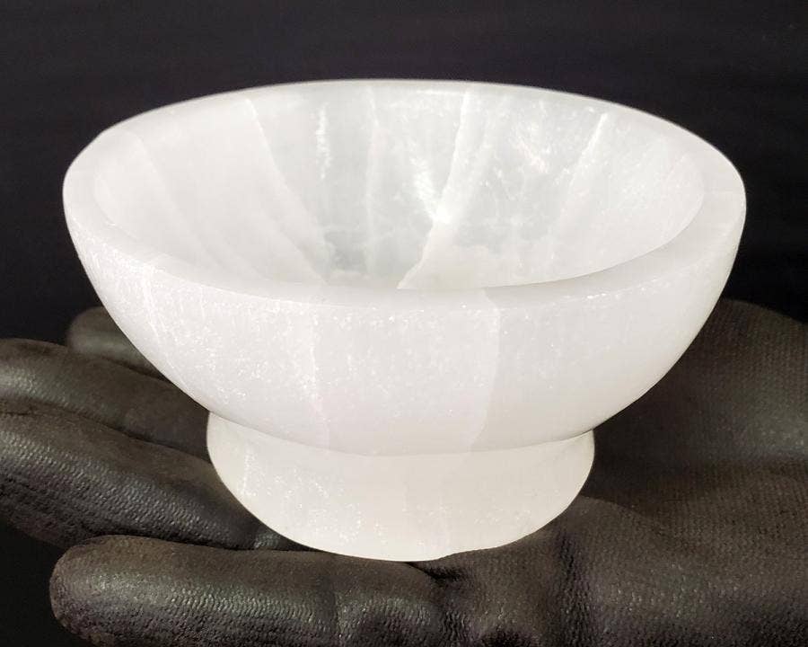 Selenite White Bowl With Base 3.5"-4" Diameter