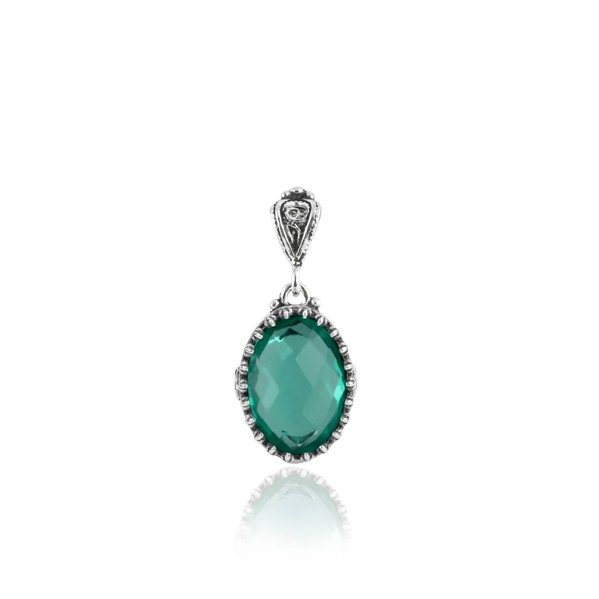 925 Silver Filigree Heart Detailed Emerald Gemstone Woman Pendant Necklace