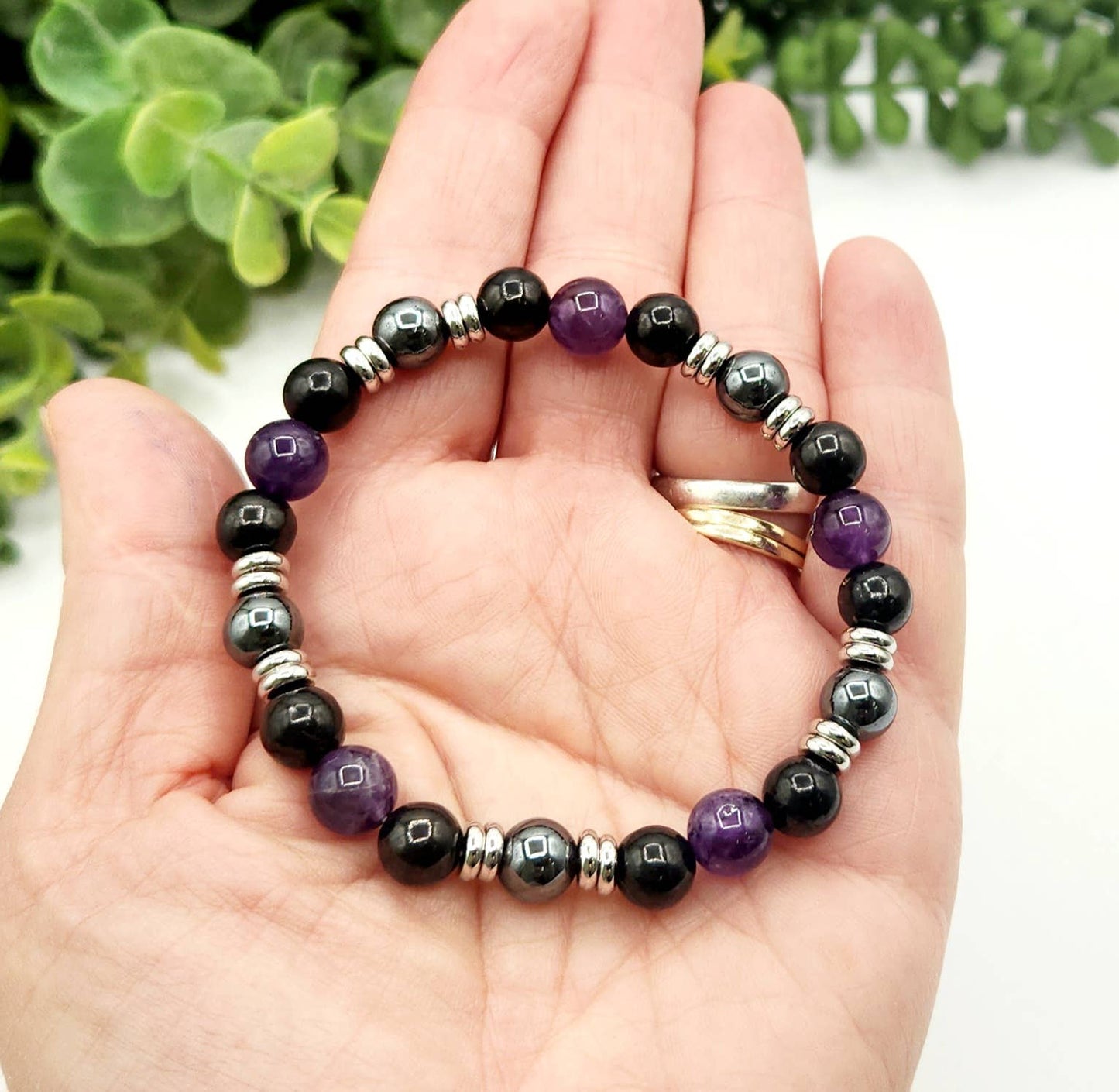 PROTECTION - Shungite/Amethyst/Hematite Bracelet 8mm-7.5"L