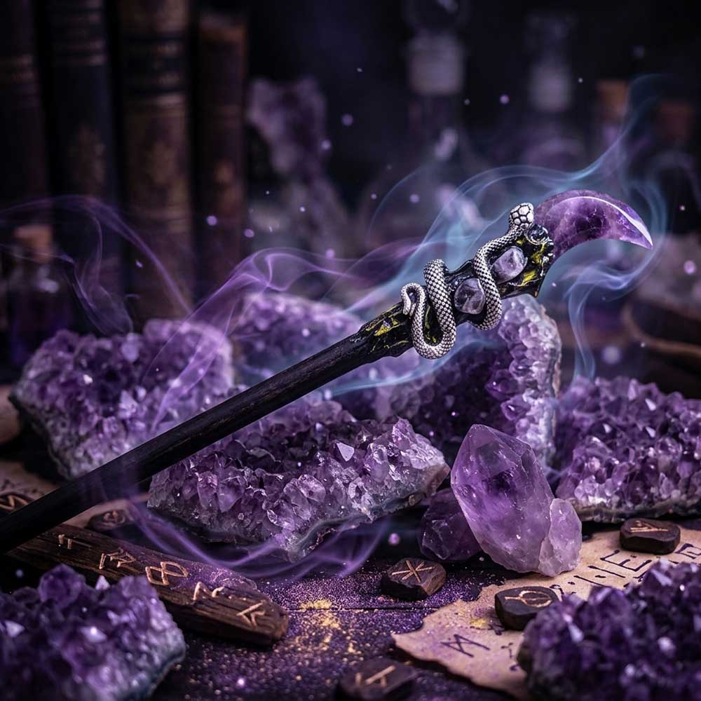 Magic Wand w/ Gift Box - Amethyst Moon & Snake (Each)