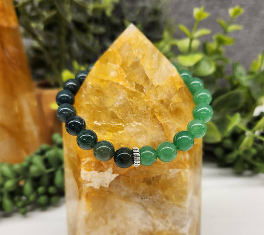 ABUNDANCE - Green Jade & Moss Agate Bracelet 8mm beads