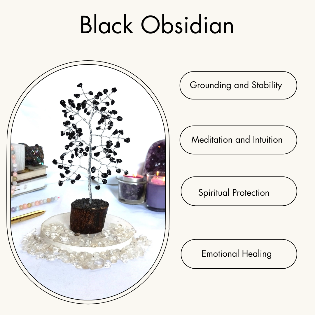 Gemstone Tree | Black Obsidian | Crystal Tree Of Life