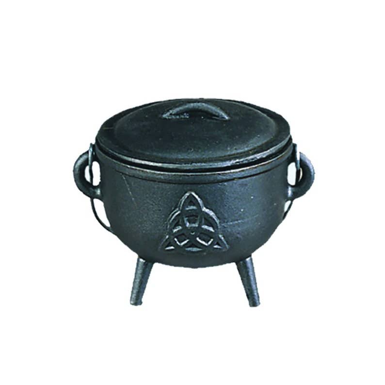 Cast Iron Cauldron w/ Lid - Triquetra (4.5 in.)