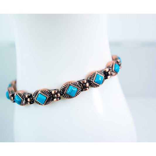 Magnetic Copper and Turquoise Link Bracelet w/ Magnets