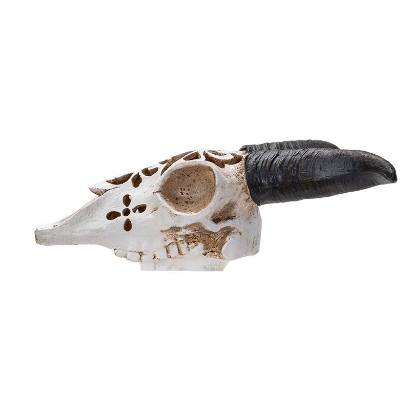 Carved Goat Hanging Decorative Skull w/LED