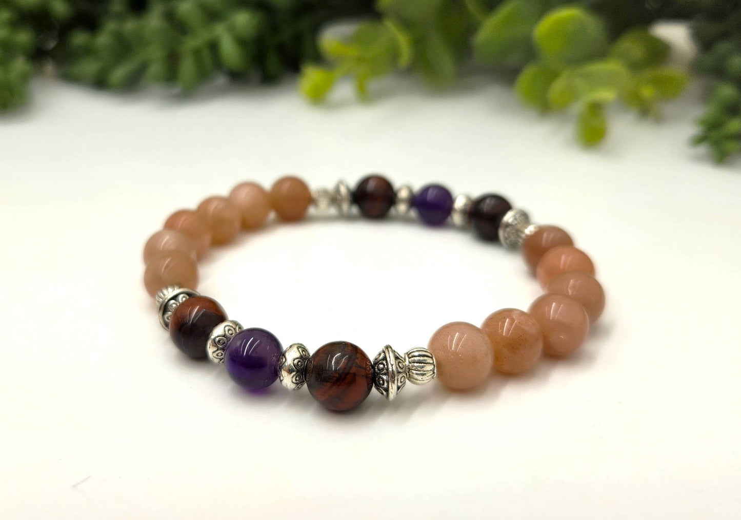 MIGRAINE PROTECTION-Amethyst/Red Tiger Eye/Sunstone Bracelet