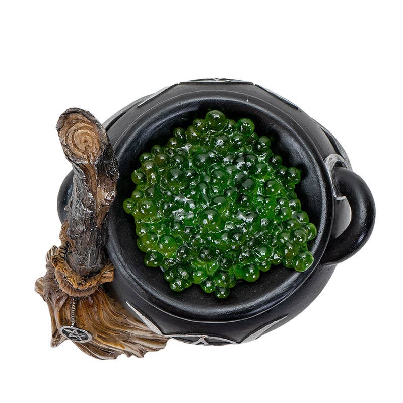 Triple Moon Cauldron w/Broom LED