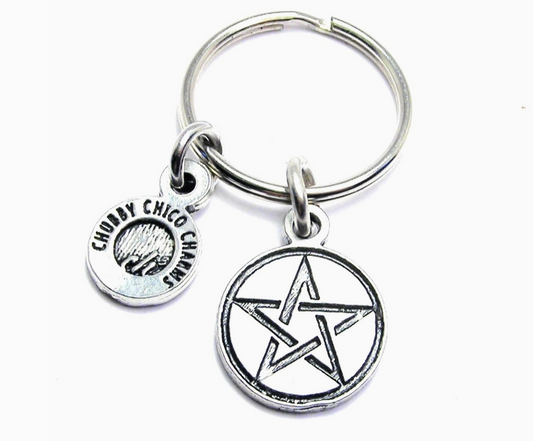 Blessed Be With Pentacle Key Chain Wiccan Pagan Witch Wizard
