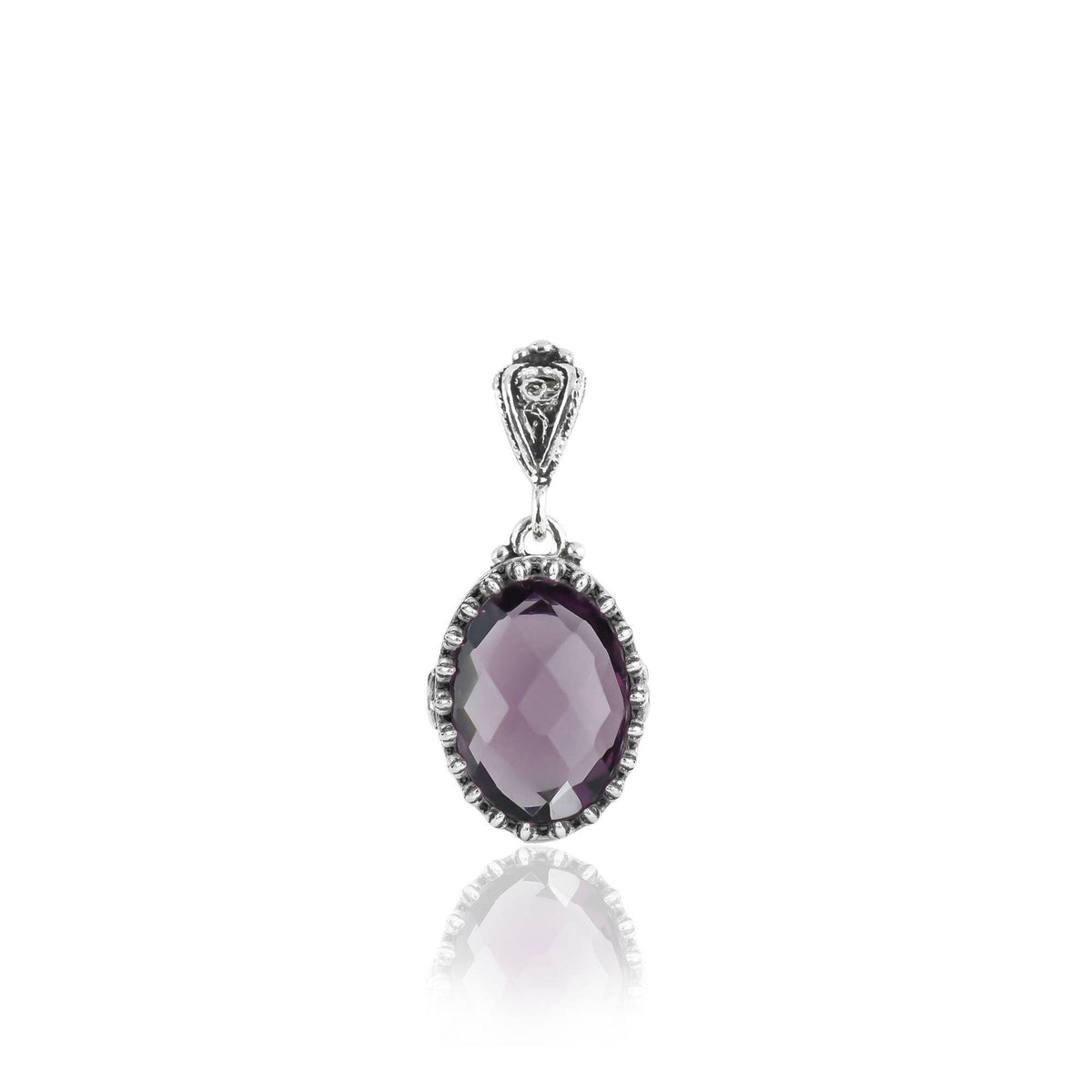 925 Silver Filigree Heart Detailed Amethyst Gemstone Woman Pendant Necklace