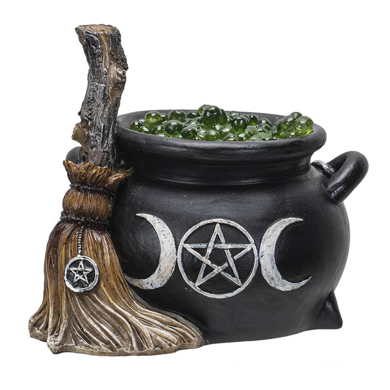 Triple Moon Cauldron w/Broom LED