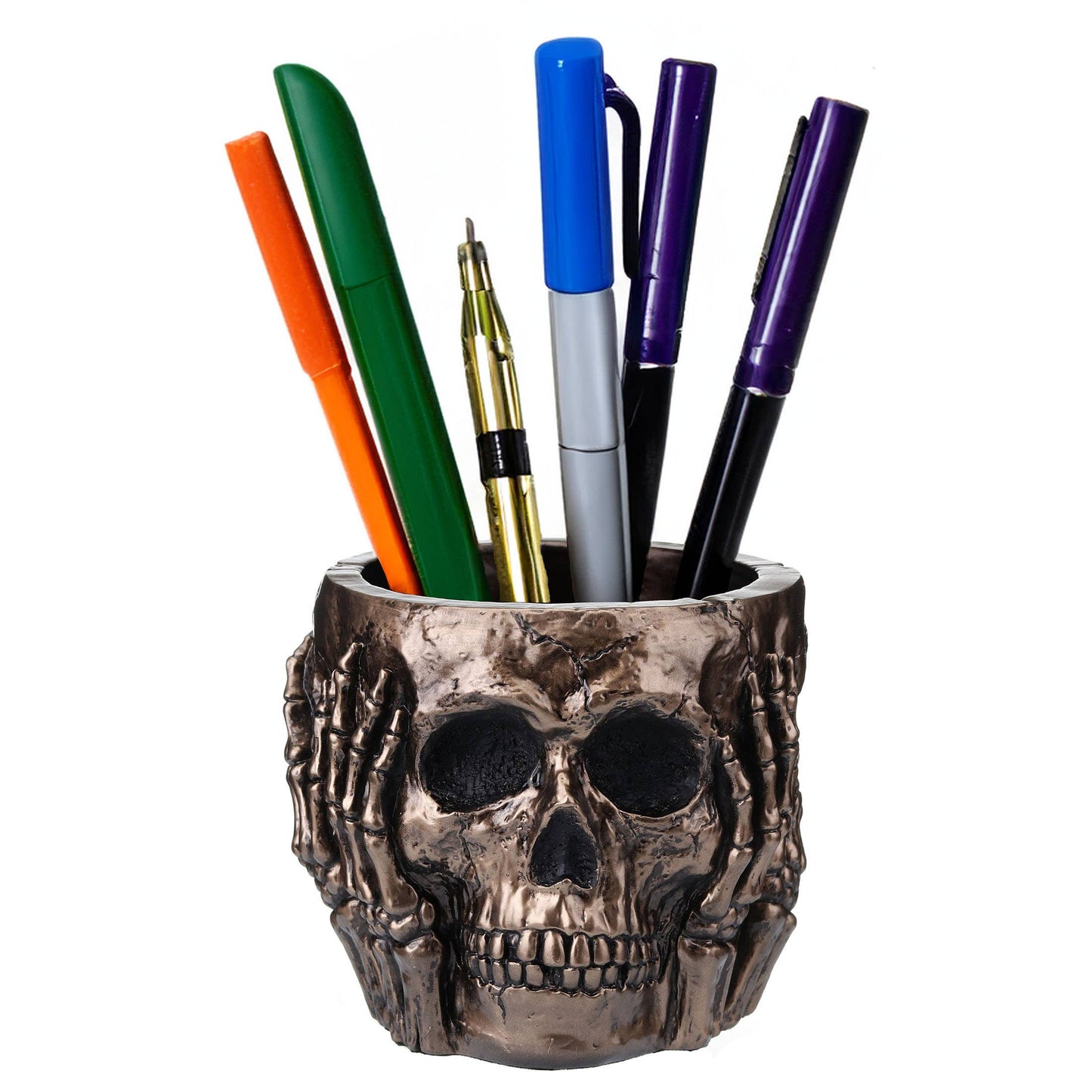 See Hear Speak No Evil Skull Pen Holder