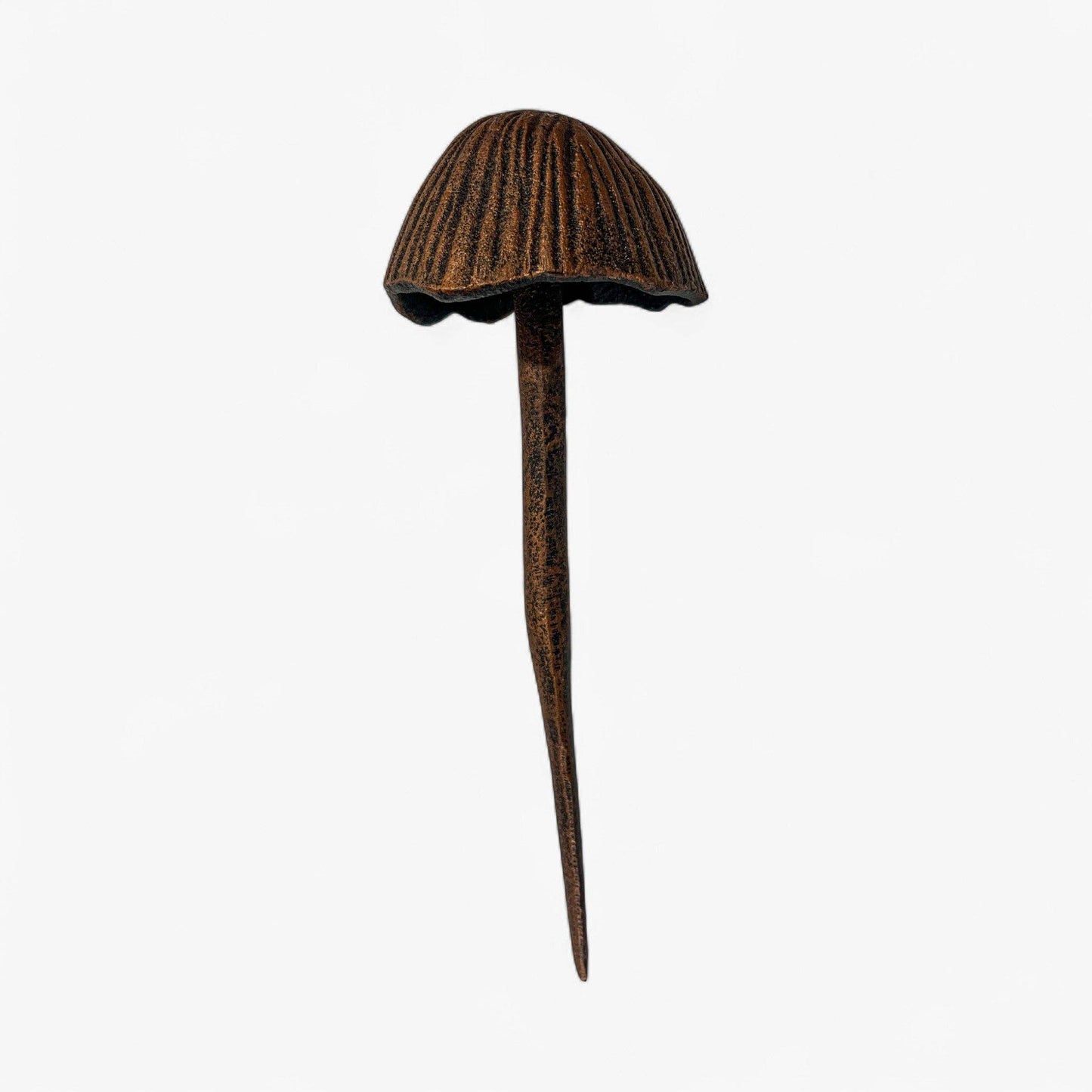 Mushroom Garden Stakes, Cast Iron Set of 2, Aged Copper Finish, 13"