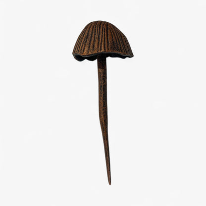 Mushroom Garden Stakes, Cast Iron Set of 2, Aged Copper Finish, 13"
