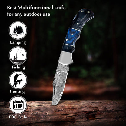 6.5' Handmade damascus folding knife, Pocket Knife