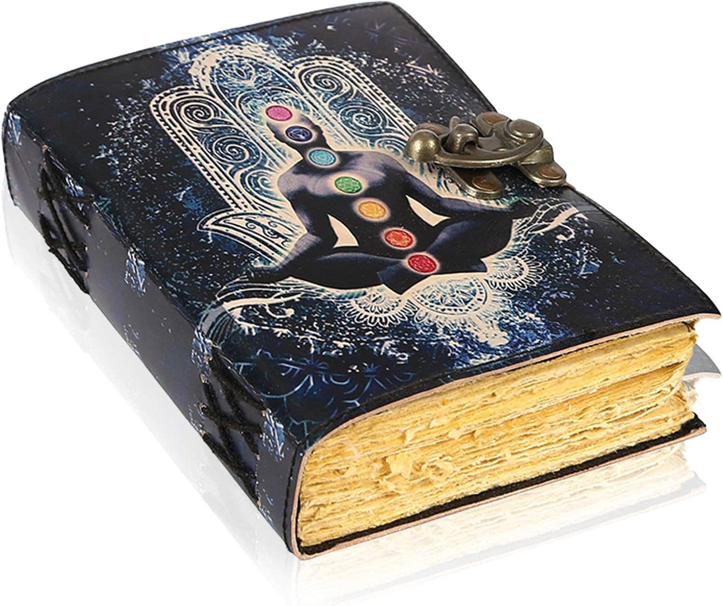 TUZECH Book of Spells Leather Bound Journal Deckle Edge Paper Grimoire Printed Diary Third Eye Notebook Spiral Gothic Notebook Antique Vintage Book for Men and Women