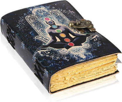 TUZECH Book of Spells Leather Bound Journal Deckle Edge Paper Grimoire Printed Diary Third Eye Notebook Spiral Gothic Notebook Antique Vintage Book for Men and Women