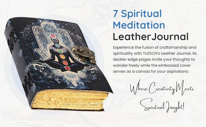 TUZECH Book of Spells Leather Bound Journal Deckle Edge Paper Grimoire Printed Diary Third Eye Notebook Spiral Gothic Notebook Antique Vintage Book for Men and Women