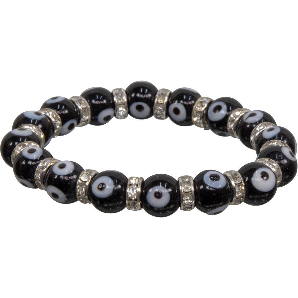 Glass Beads Elastic Bracelet Evil Eye Protection Black (Each