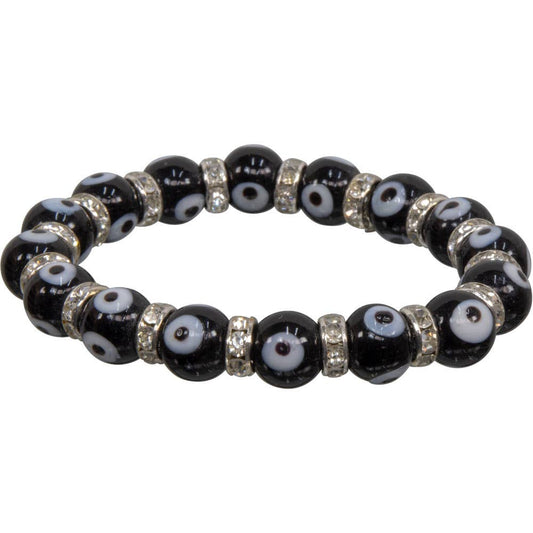 Glass Beads Elastic Bracelet Evil Eye Protection Black (Each