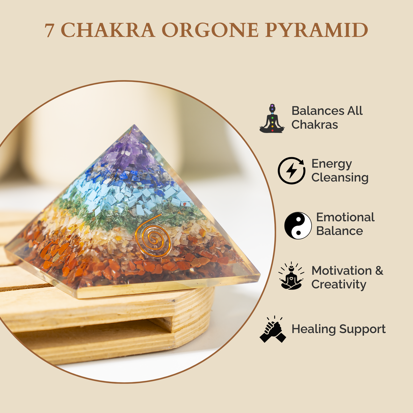 Orgone Pyramid | 7 Chakra Pyramid | Crystal Energy Pyramid