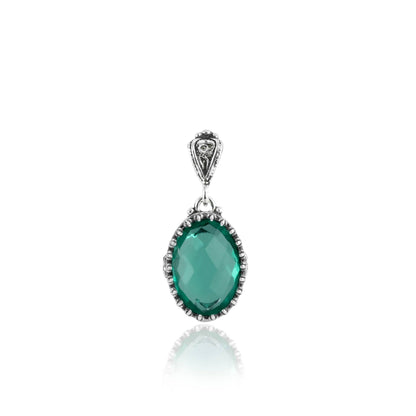 925 Silver Filigree Heart Detailed Emerald Gemstone Woman Pendant Necklace