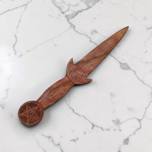 Pentagram Wood Altar Athame – Handcrafted Ritual Dagger, 8–9 Inch Ceremonial Altar Tool