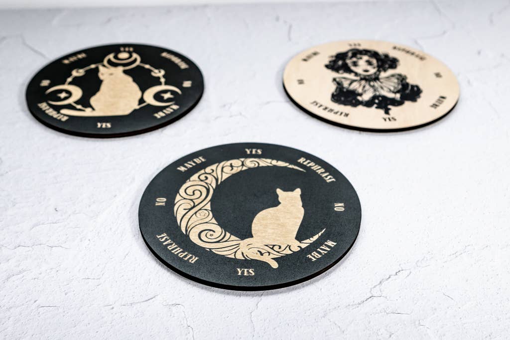 Crescent Moon Cat Pendulum Board Metaphysical Intention