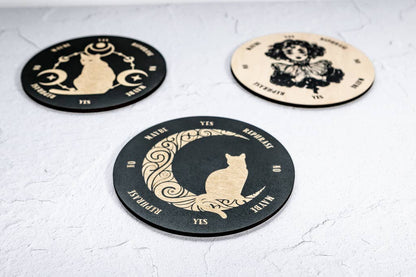 Crescent Moon Cat Pendulum Board Metaphysical Intention