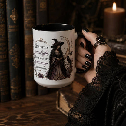 Witch Mug, Victorian Gothic Coffee Cup, Raven Crescent Moon