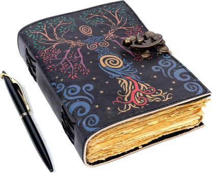 TUZECH Book of Spells Leather Bound Journal Deckle Edge Paper Grimoire Printed Diary Third Eye Notebook Spiral Gothic Notebook Antique Vintage Book for Men and Women