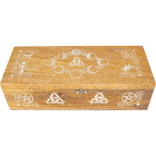 Laser Engraved Wood Compartment Box - Pagan Moon Phases
