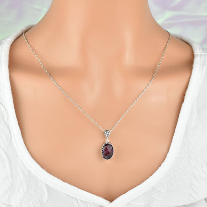 925 Silver Filigree Heart Detailed Amethyst Gemstone Woman Pendant Necklace