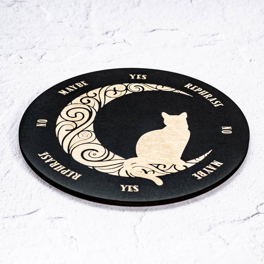 Crescent Moon Cat Pendulum Board Metaphysical Intention