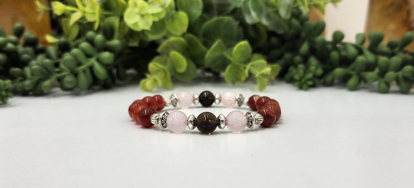 GRIEF /LOSS-Band.Carnelian/Rose Quartz/Smoky Quartz-Bracelet
