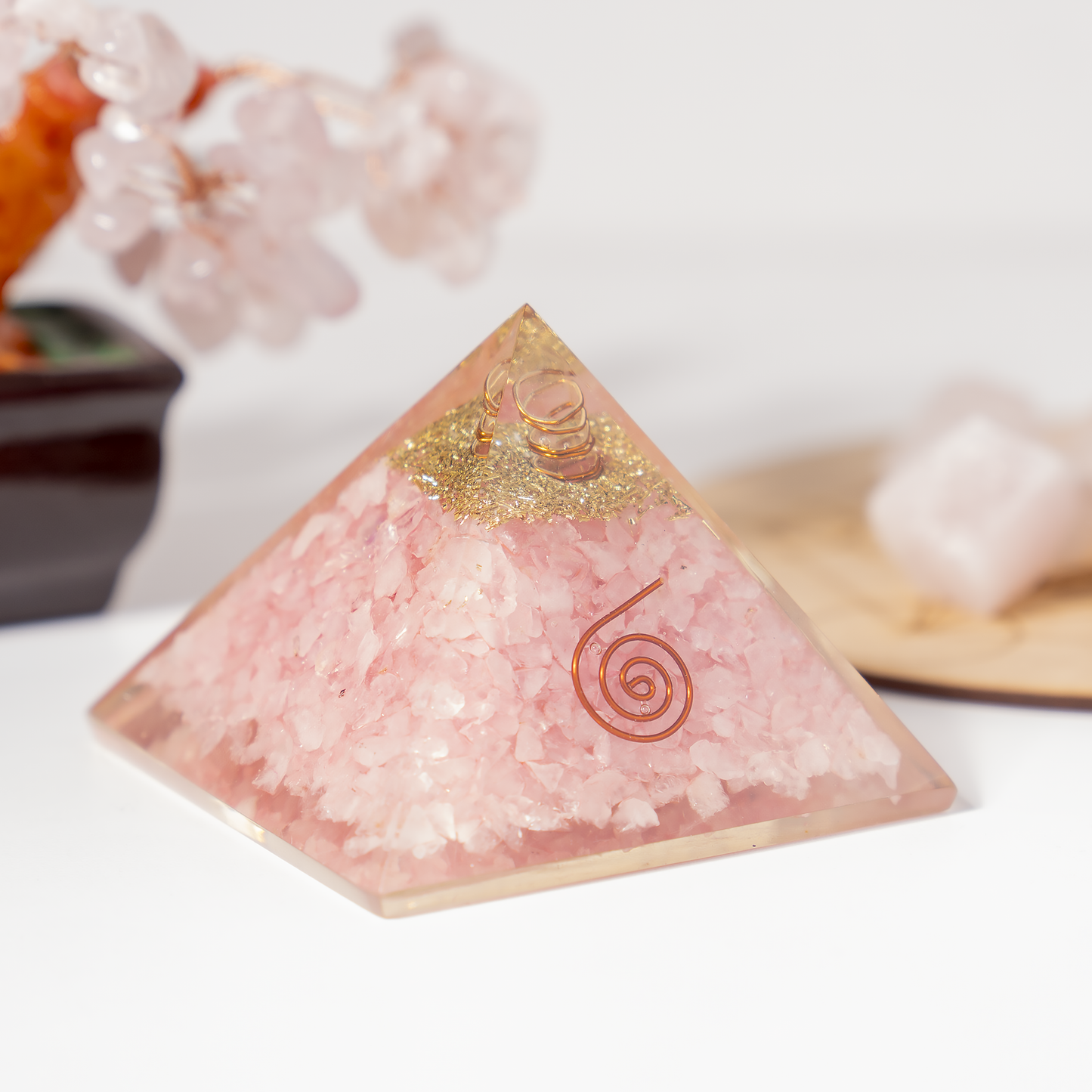 Orgone Pyramid | Rose Quartz with Crystal Point Pyramid