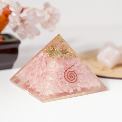 Orgone Pyramid | Rose Quartz with Crystal Point Pyramid