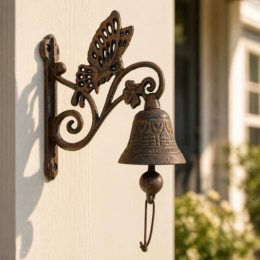 Butterfly Doorbell, Cast Iron Garden Porch Bell and Chime, 7.5"