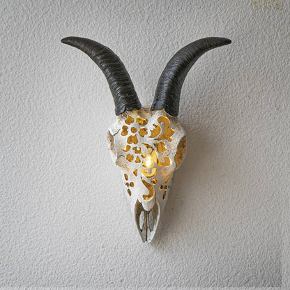Carved Goat Hanging Decorative Skull w/LED