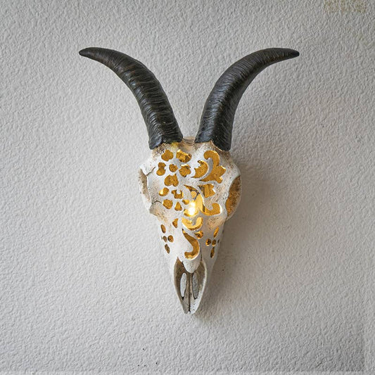 Carved Goat Hanging Decorative Skull w/LED
