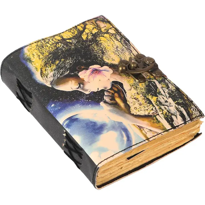 TUZECH Book of Spells Leather Bound Journal Deckle Edge Paper Grimoire Printed Diary Third Eye Notebook Spiral Gothic Notebook Antique Vintage Book for Men and Women