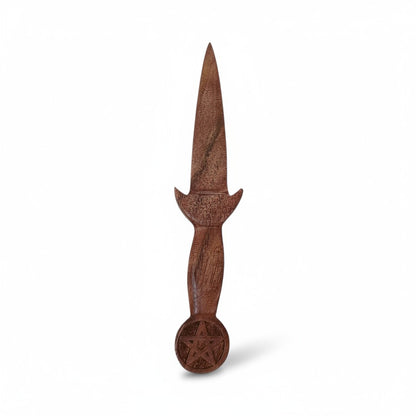 Pentagram Wood Altar Athame – Handcrafted Ritual Dagger, 8–9 Inch Ceremonial Altar Tool