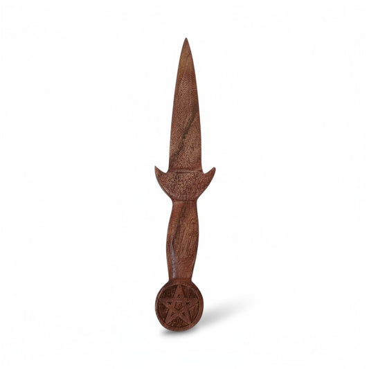 Pentagram Wood Altar Athame – Handcrafted Ritual Dagger, 8–9 Inch Ceremonial Altar Tool