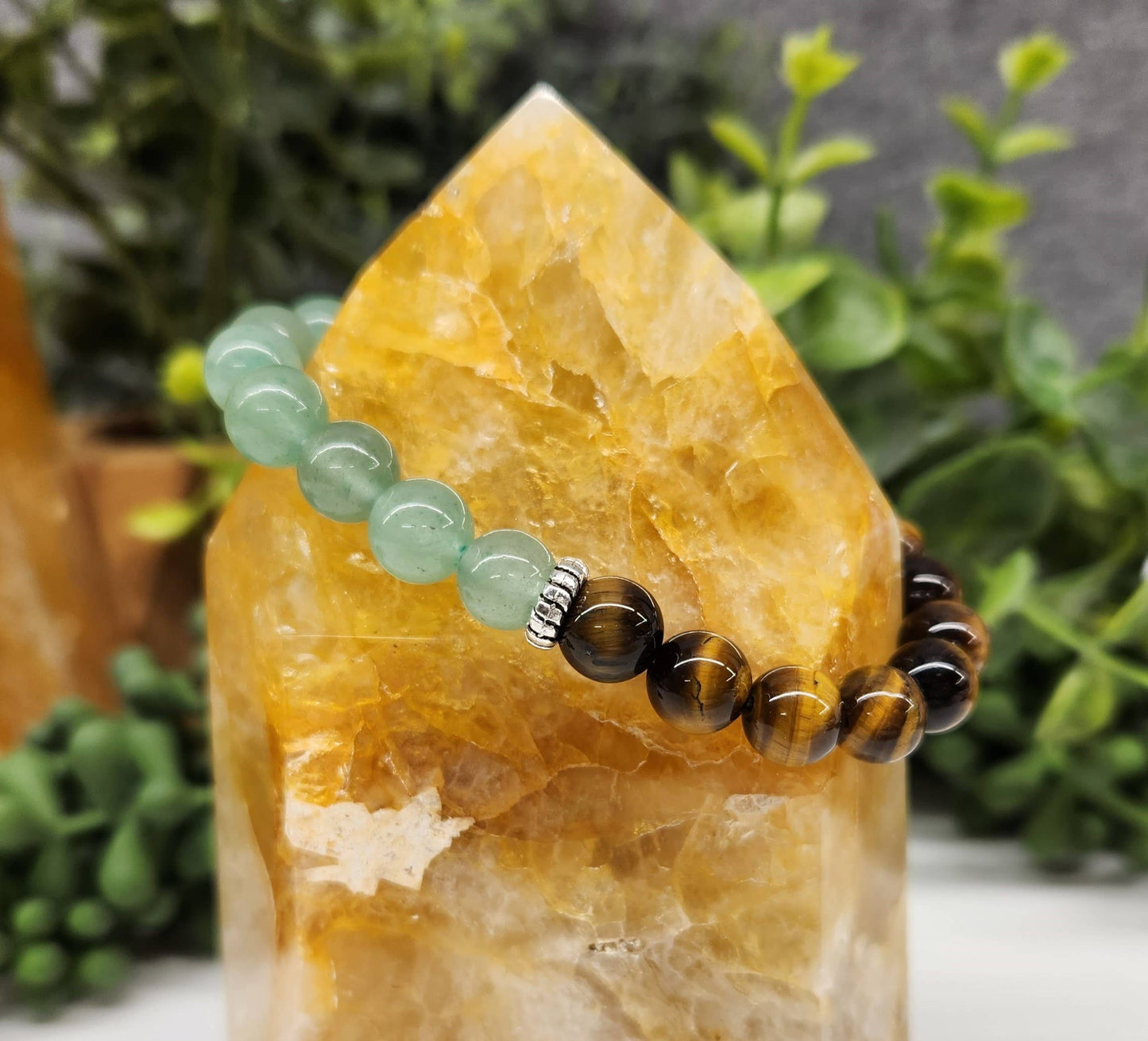 WEALTH:  Green Aventurine & Tiger Eye Bracelet 8mm Beads