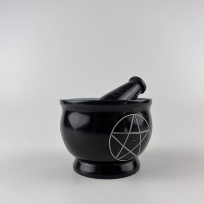 3-Pentacle Soapstone Mortar & Pestle - 3"H, 4"D SBR519