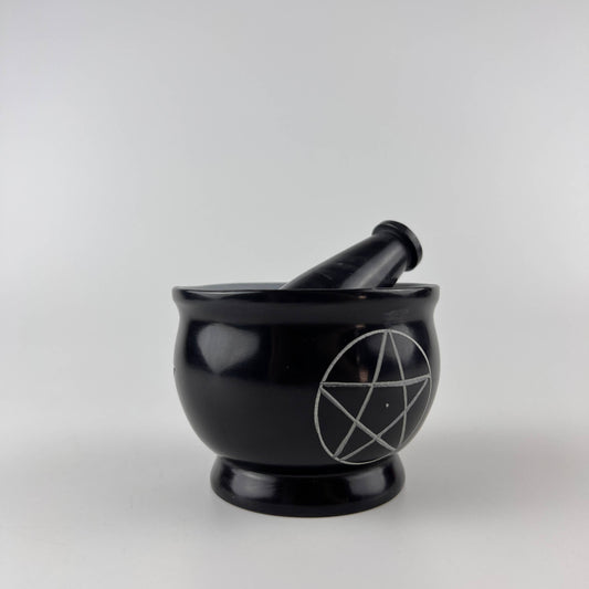 3-Pentacle Soapstone Mortar & Pestle - 3"H, 4"D SBR519