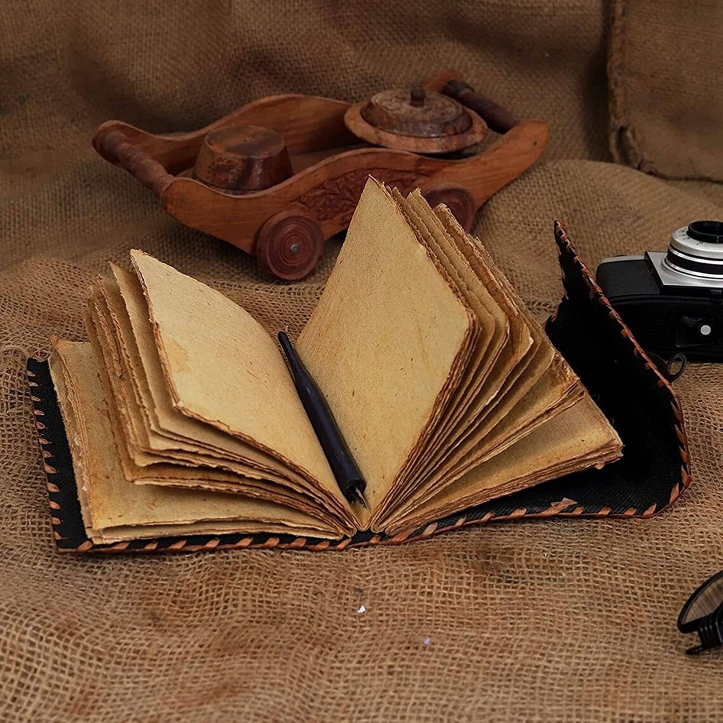 TUZECH Cutomizable Hocus Pocus Book of Spells Leather Journal Deckle Edge Paper Grimoire Journal Third Eye Vintage Book of Shadows Seven Chakra Antique Spell Book Lock Clasp Notebook Witch