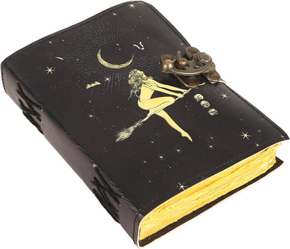 TUZECH Book of Spells Leather Bound Journal Deckle Edge Paper Grimoire Printed Diary Third Eye Notebook Spiral Gothic Notebook Antique Vintage Book for Men and Women