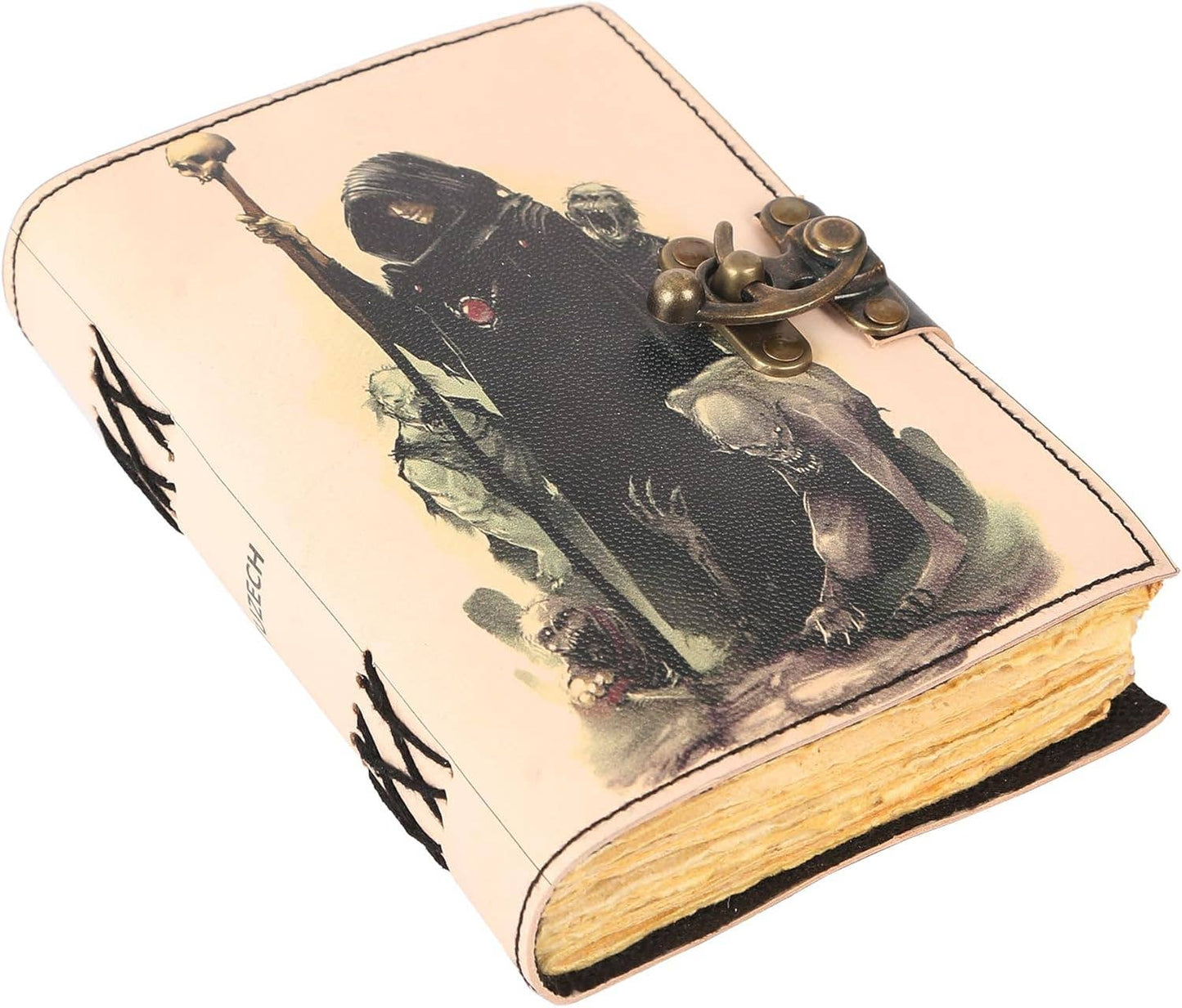 TUZECH Book of Spells Leather Bound Journal Deckle Edge Paper Grimoire Printed Diary Third Eye Notebook Spiral Gothic Notebook Antique Vintage Book for Men and Women