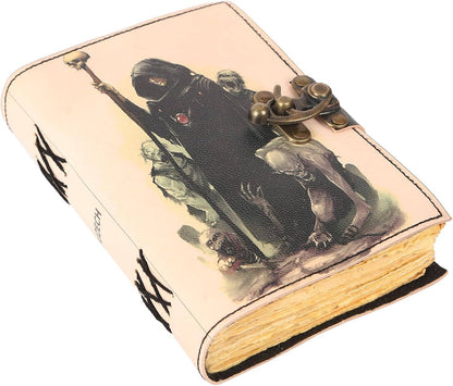 TUZECH Book of Spells Leather Bound Journal Deckle Edge Paper Grimoire Printed Diary Third Eye Notebook Spiral Gothic Notebook Antique Vintage Book for Men and Women