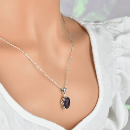 925 Silver Filigree Heart Detailed Amethyst Gemstone Woman Pendant Necklace